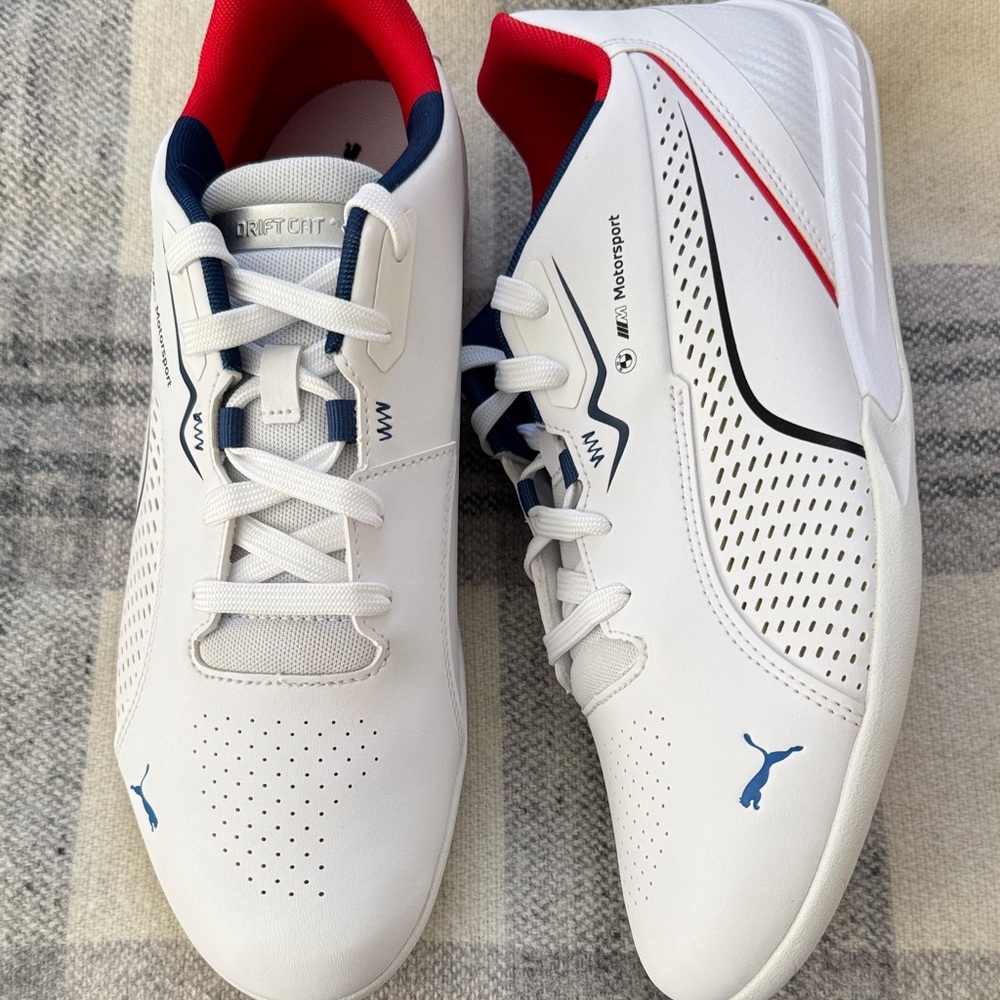 Puma White Sneakers with Red and Blue Accents -Brand New